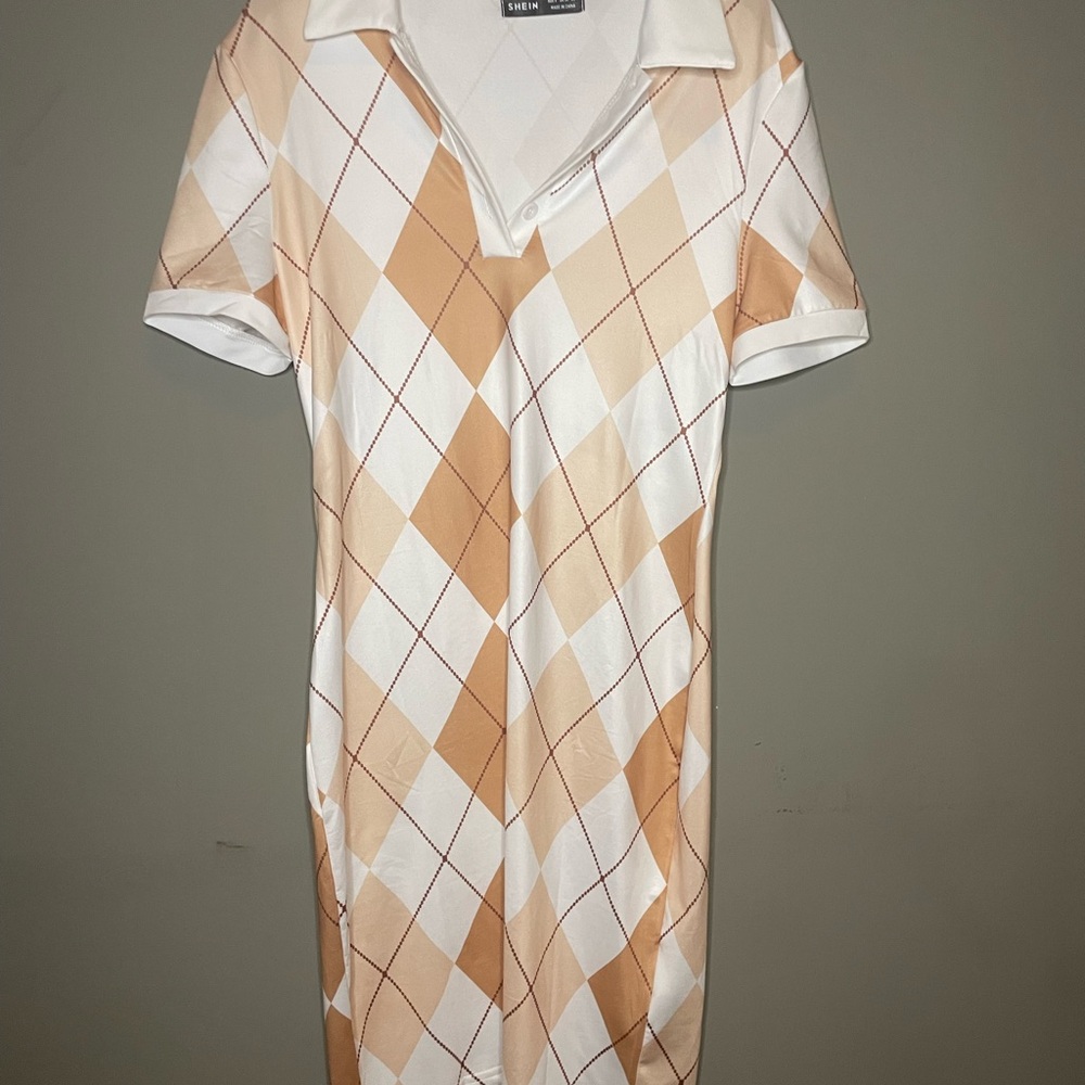 SHEIN White Argyle Polo Dress